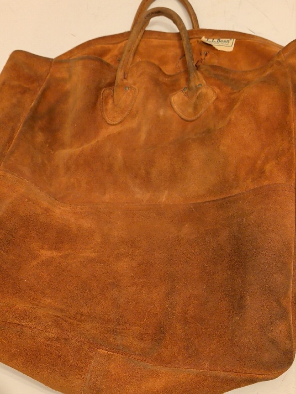Vintage L.L. Bean Large Rust Brown Suede Leather Duffel Tote - Picture 8 of 14
